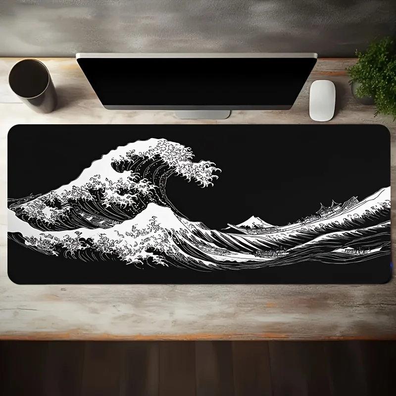 Japanese Wave Desk Mat Extra Large Gaming Mouse Pad Anti-Slip Rubber Base Large Table Mat