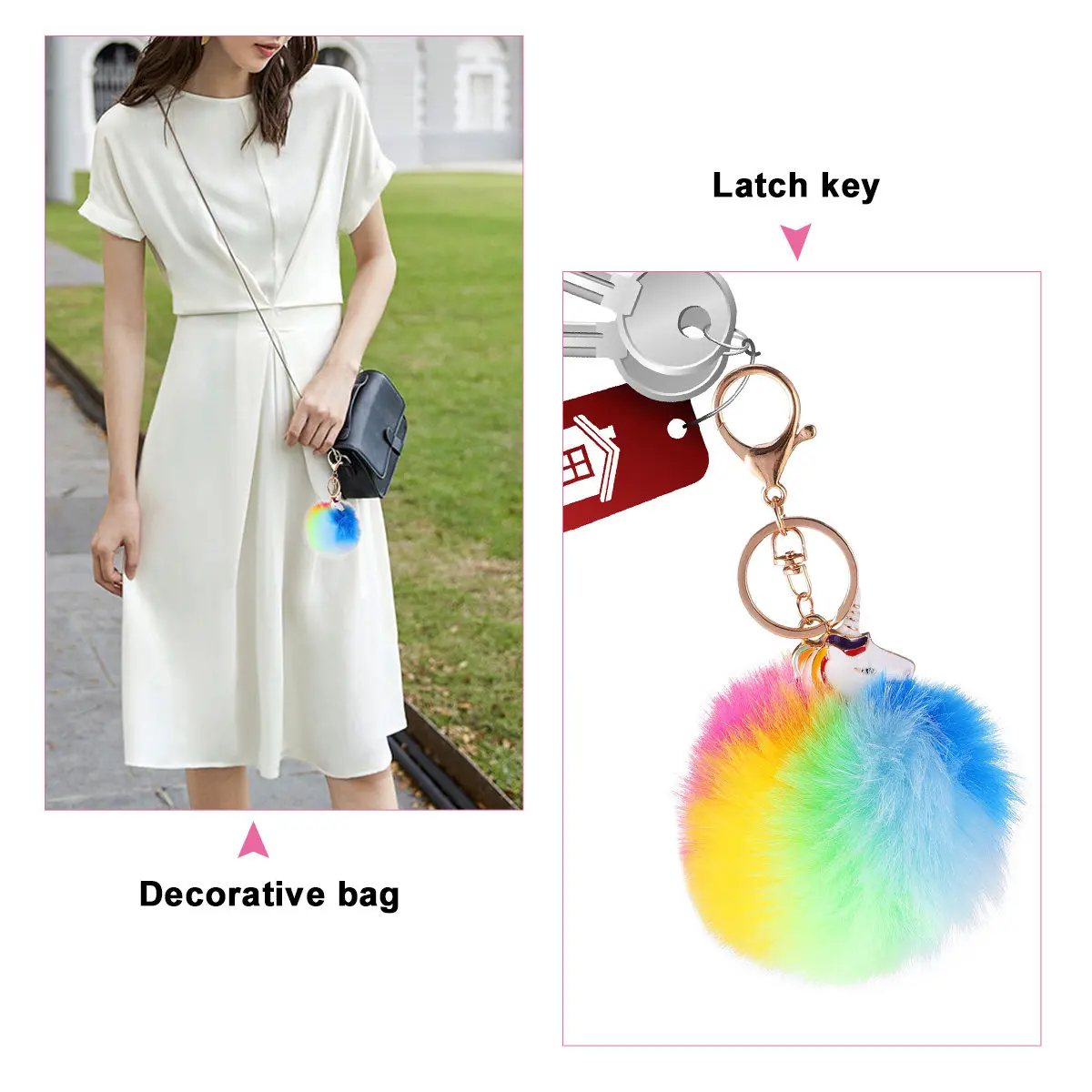 

1Pcs Alloy Unicorn Key Chain Soft Imitation Rabbit Hair Texture Bright Color Stylish Personality Key Decoration for Bags Keys