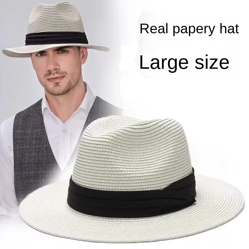 Męski składany kapelusz słomkowy Panama Summer Outdoor Cowboy Hat Sandy Beach Sun Hats Man Plus Size Fedora Hat 57CM 60CM 64CM