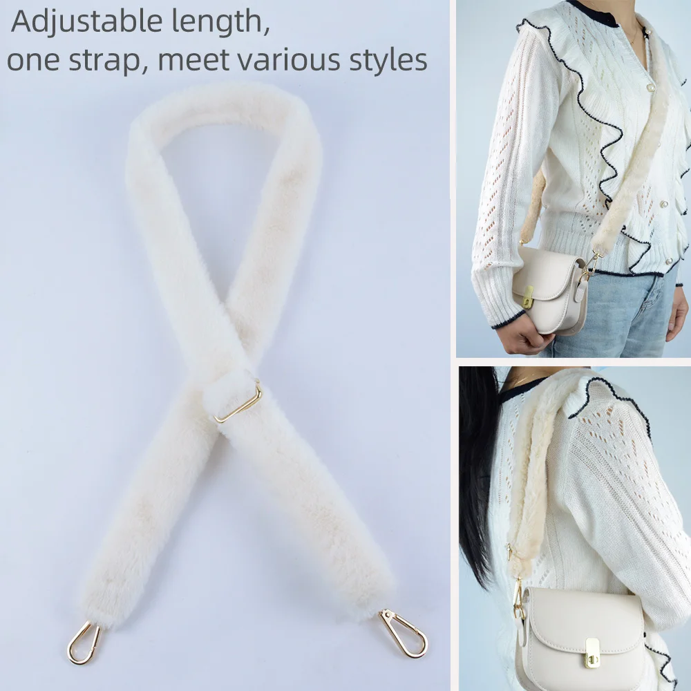 

Новинка, 1 шт., длинный плюшевый ремень для сумки, сменный ремень из искусственного кроличьего меха, регулируемая длина, ремни для сумки через плечо, аксессуары