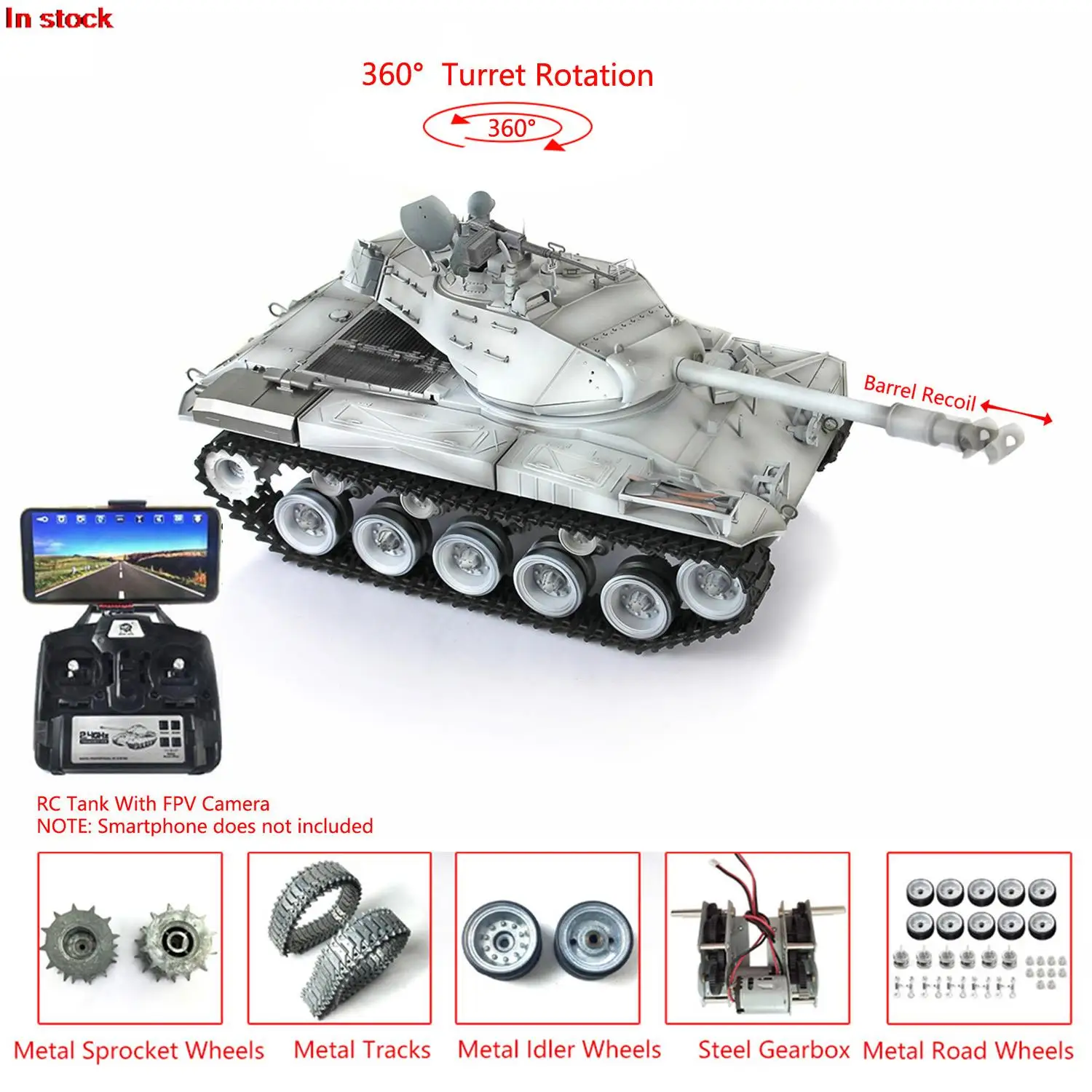 

HENG LONG 1/16 7.0 FPV Customized Walker Bulldog RTR RC Tank 3839 Barrel Recoil Fire Machine Gun Daering Gearbox Soldier TH20342