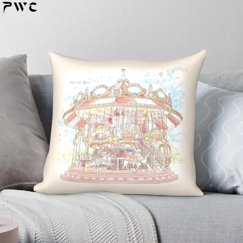 

Pastel Circus Carousel Square Pillowcase Polyester Linen Velvet Printed Zip Decor Throw Pillow Case Home Cushion Cover 45x45