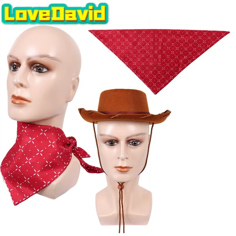 Disfraz de Woody, sombrero, bufanda, accesorios de disfraz de dibujos animados para hombres y mujeres, gorra, accesorios para el cabello, accesorios para fiestas de Halloween y carnaval