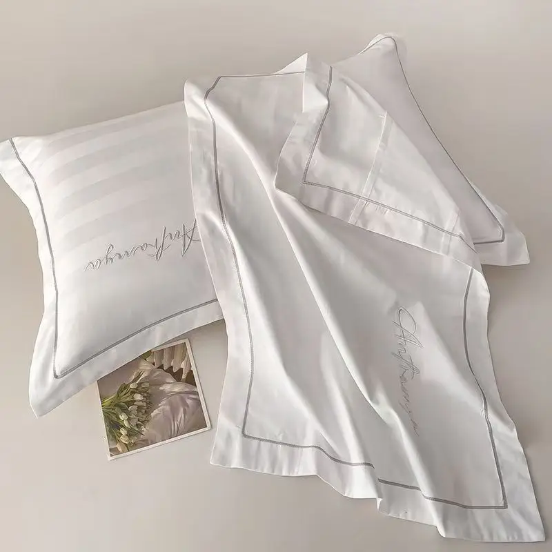 2pcs 60s Long Staple Cotton Pillowcase Satin Stripe Wide Edge Embroidery Pillow Cover Hotel Home High Quality Bedding 48x74cm view 4