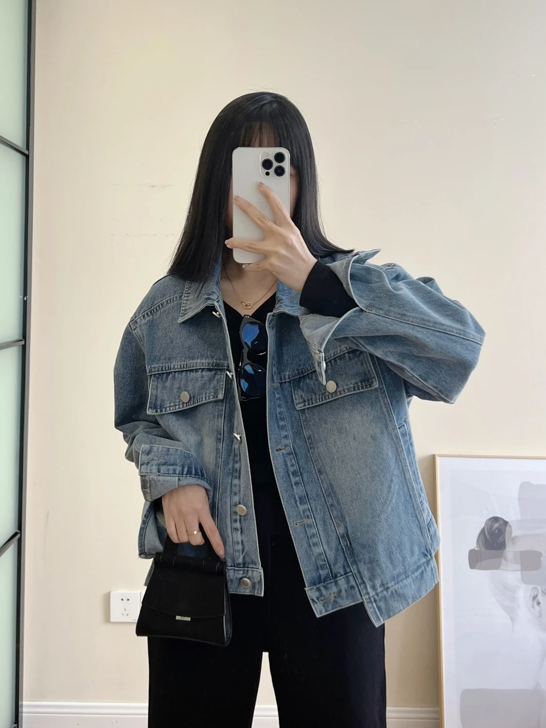 

Retro Waed ort Denim Jaet Women's Spring Autumn Loose Casual ort Sle Jeans Coat Irregular Hemline Cotton Collar