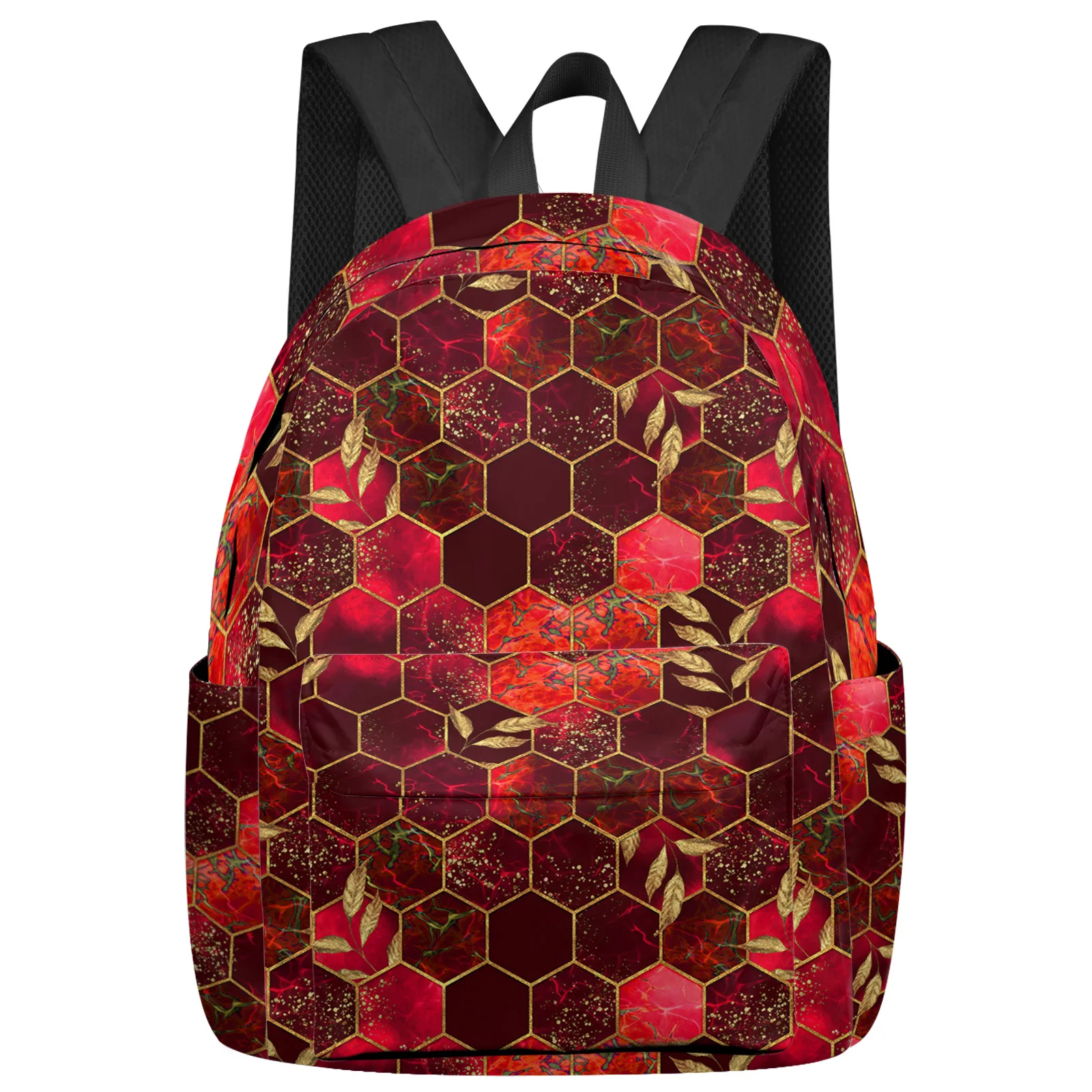 

Marble Honeycomb Texture Red Women Man Backpacks Waterproof Travel School Backpack For Student Boys Girls Laptop Bags Mochilas