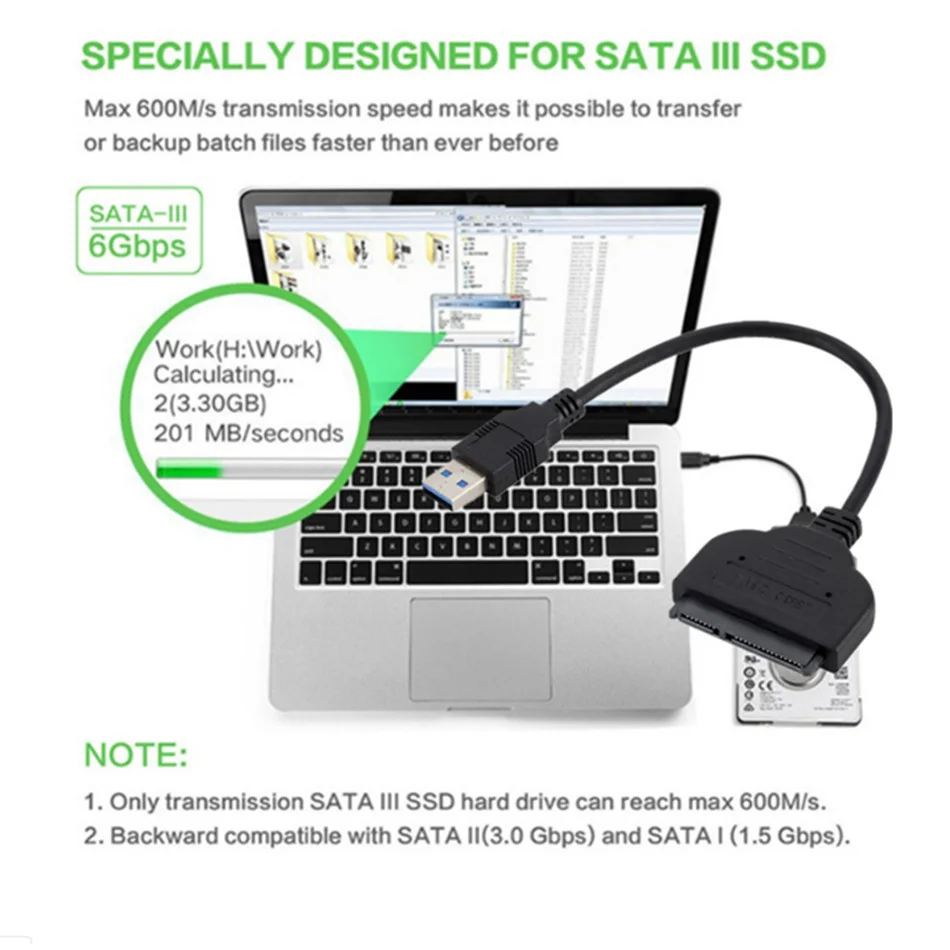 Cable USB 3 en 1 SATA a USB 3,0, adaptador de hasta 6 Gbps, compatible con disco duro externo SSD HDD de 2,5 pulgadas, 22 Pines, Sata III, A25, 2,0