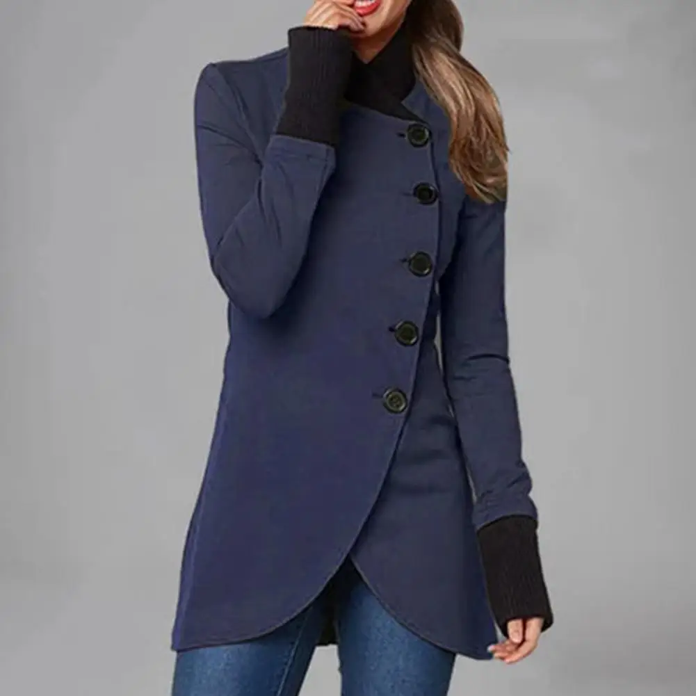 Irregular Hem Single Breasted Long Jacket Women Casual Winter Overcoat Autumn and Winter Ribbed Cuffs Long Jacket Women Coat