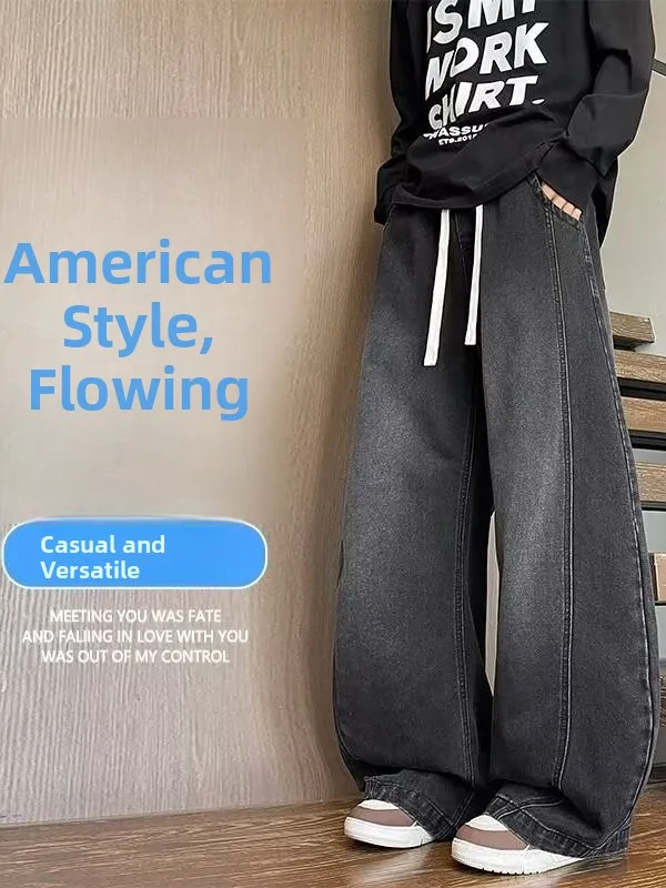 

American Retro Knife Jeans Loose Straight Leg Casual Long Trousers for Men Spring Autumn New Sle Wide Leg Jeans