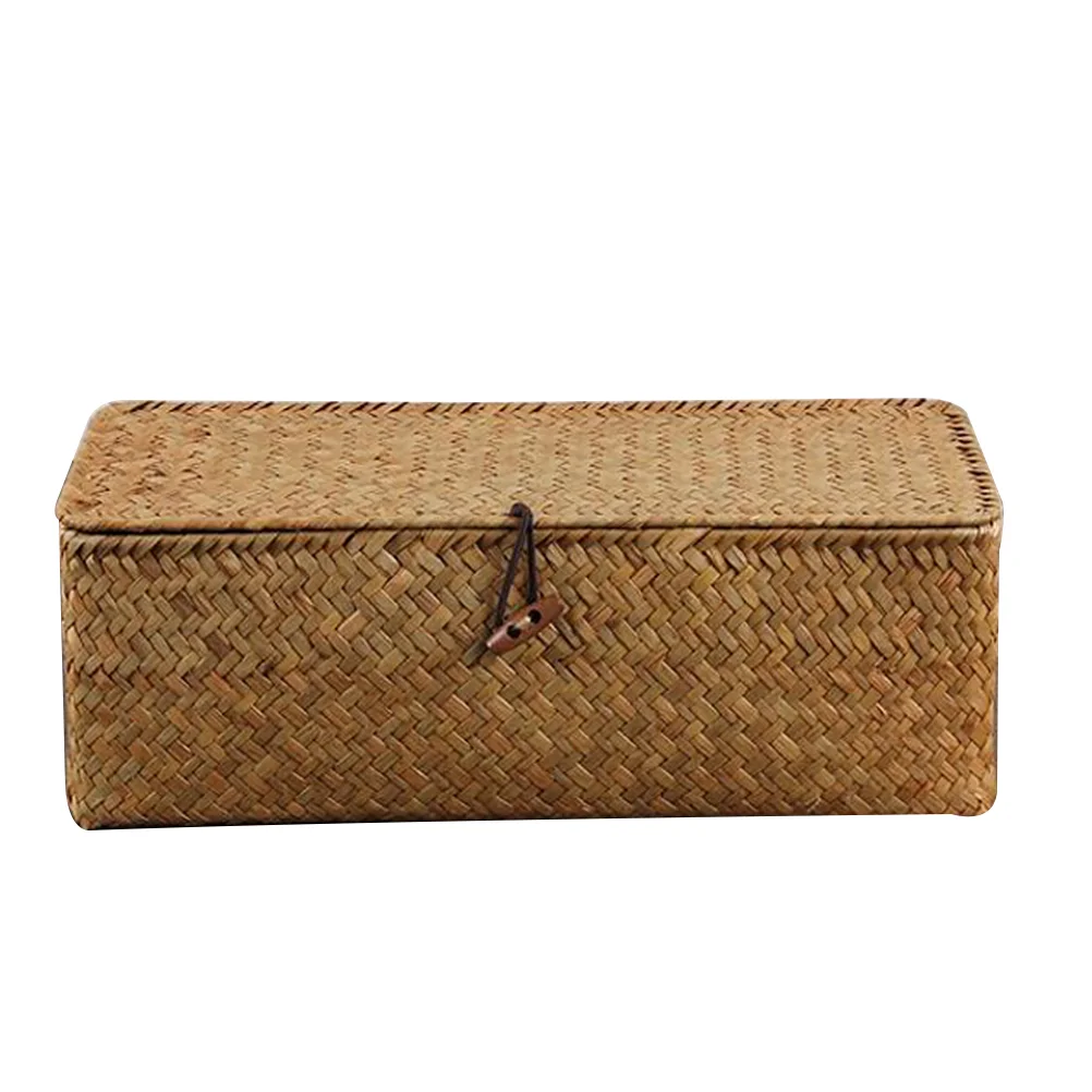 

Hamper Three Grids Handwoven Basket Wicker Sundries Organizer Baskets for Organizing Decorative Cosmetics Holder