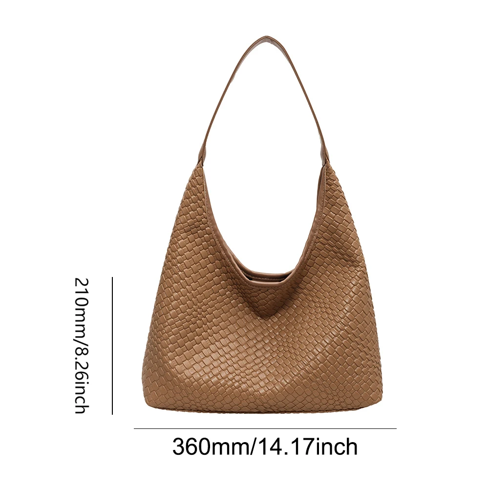 Women Large Shoulder Bag with Pouch PU Woven Tote Bag Soft Satchel Hobo Bag Leather Armpit Handbag Commuting Bag