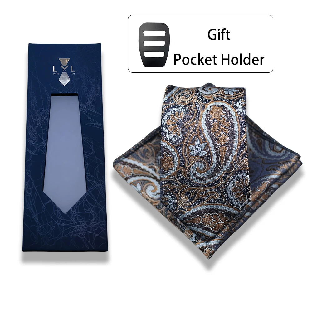Paisley Floral Herren Elegante Krawatte Taschentuch 2-teiliges Set Mode Klassische Luxuskrawatte für Herren