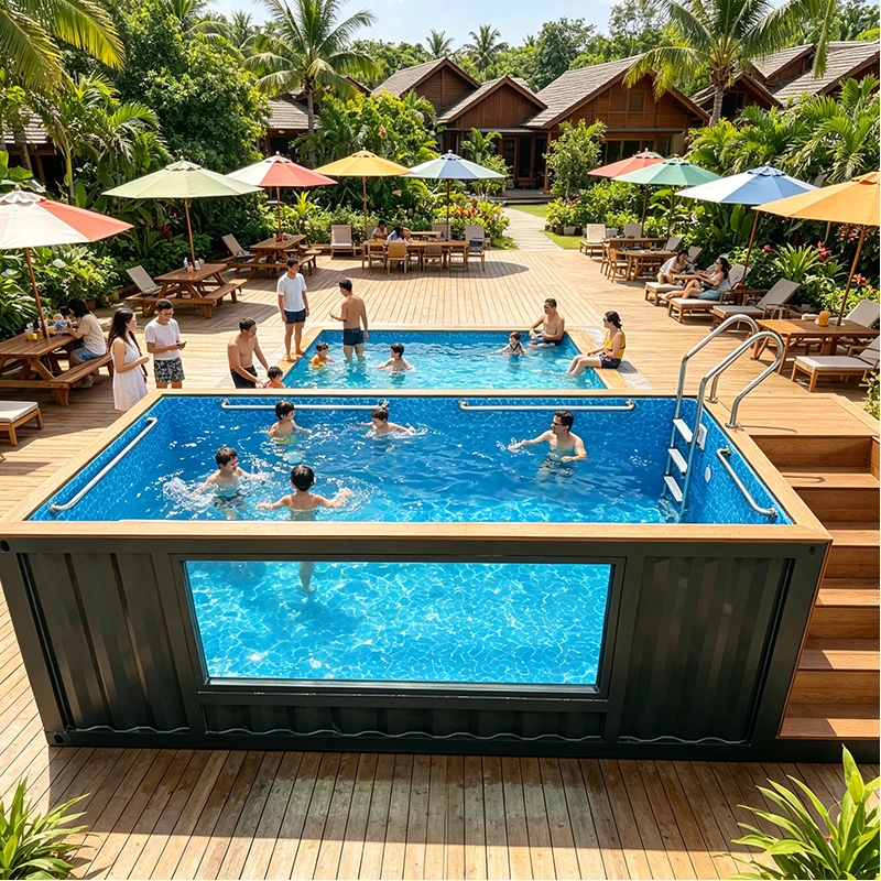 30FT Shipping Container Swimming Pool with Acrylic Viewing Window Modular Outdoor Pool for Family Recreation