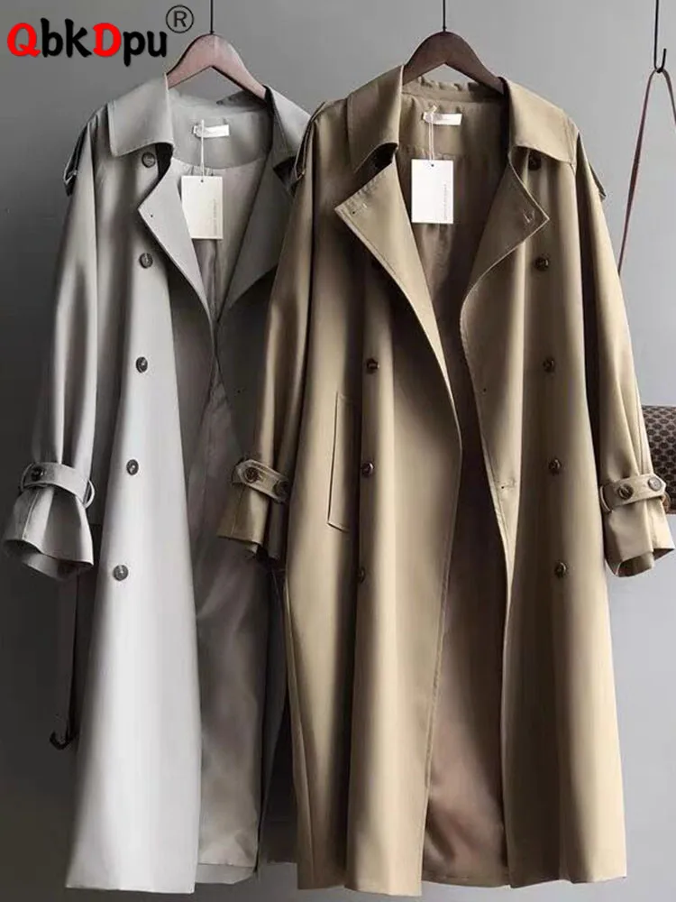 Women Loose Long Belt Abrigos Korean Classic Double Breasted Trench Coats Spring Fall Streetwear Casual Gabardina Outerwears New