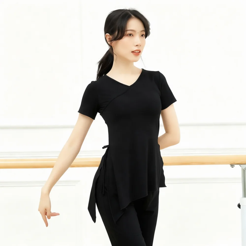 Comfortable Dance Top For Women Classical Folk Performance Costume Stretchy Material Modern Practice Blouse Fitness Wear