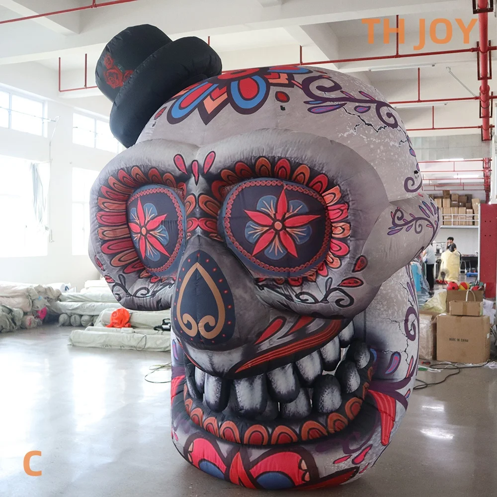 Snel luchtschip tot deur! 3m 10ft Halloween gigantische opblaasbare Halloween schedel volledige afdrukken opblaasbare clown skelet hoofd met licht