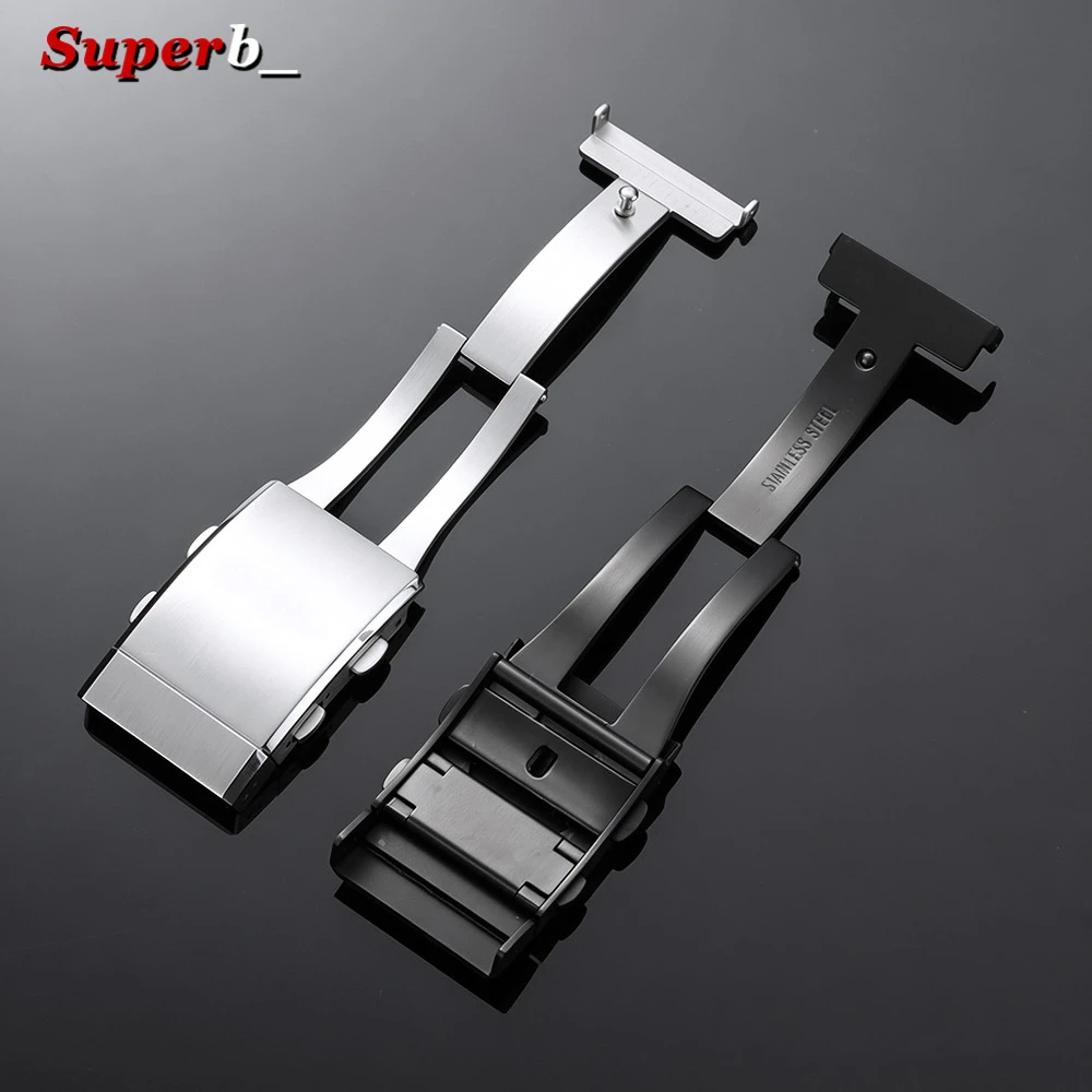 316L Solid Stainless Steel Watch Buckle 14mm 16mm 18mm 20mm 22mm Adjustable Folding Buckle Extendable Clasps Silver Metal Button