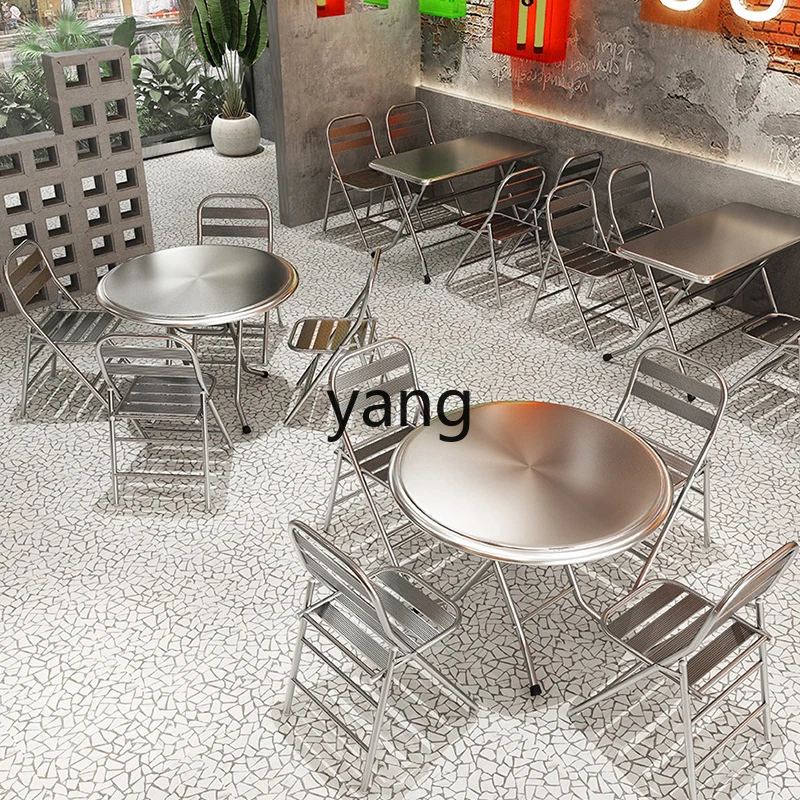 LMM BBQ Stainless Steel Folding Chair Internet Celebrity Snack Shop Table and Chair