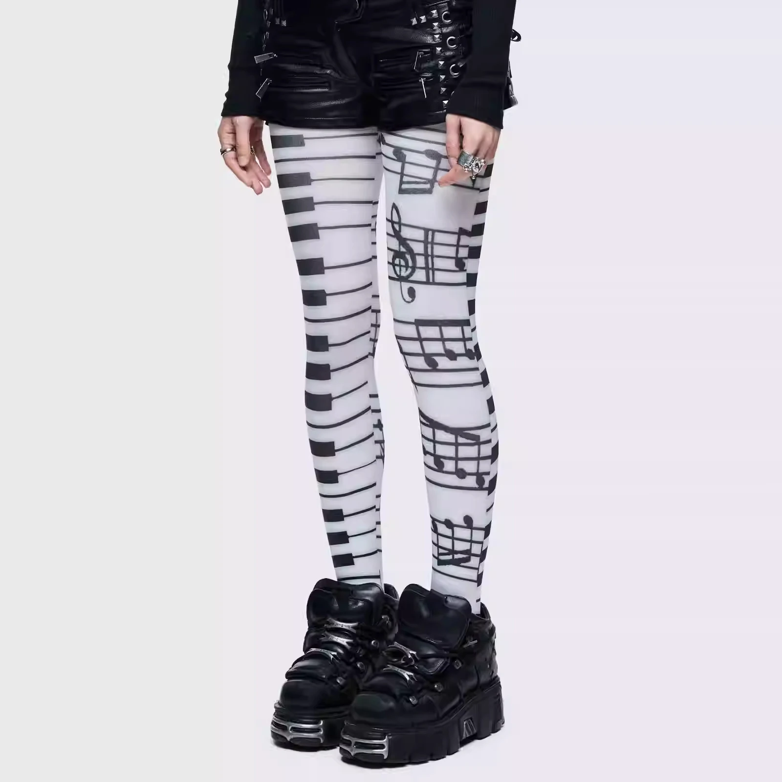 Spring Women's Notes Print Harajuku Style Stockings Y2K Vintage Piano Keys Elements Fashion Pantyhose Cool Girls Accessories