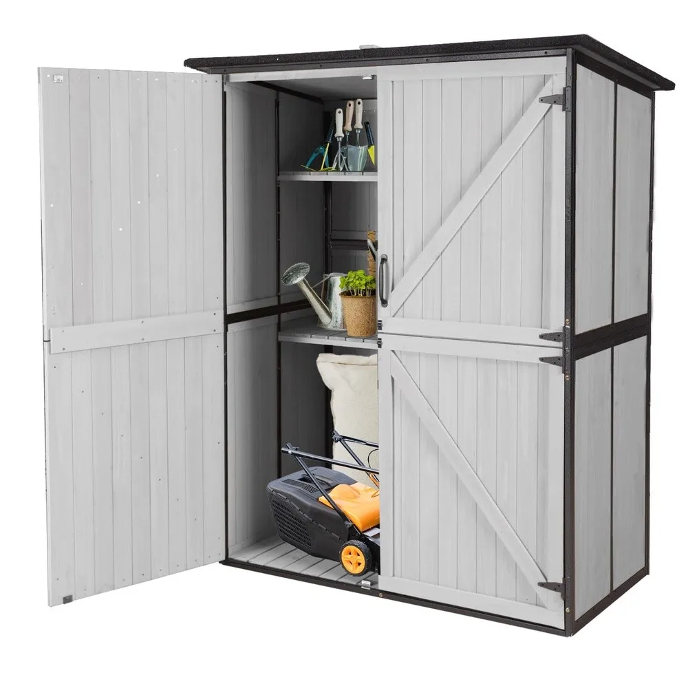 Outdoor Storage Shed with Floor Garden Tool House with Metal Frame Structure Large Wooden Cabinet with Adjustable