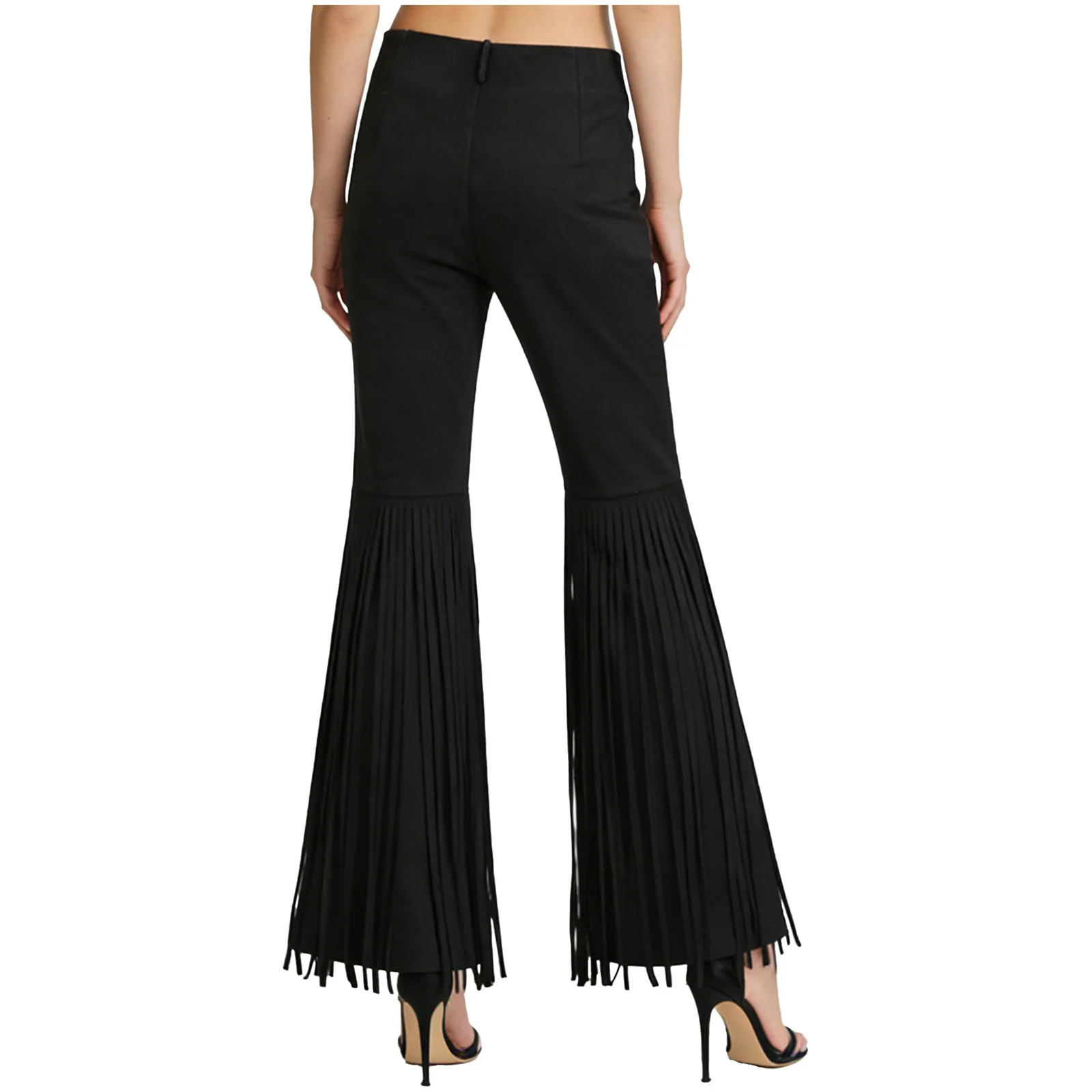 Womens Cowgirl Flared Pants Bell Bottom with Tassel Side Zipper Long Pants Vintage Western Cowgirl Fringed Trousers Clubwear