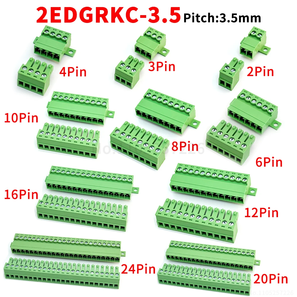 (1 Set) KF 2EDGRKC - 3.5mm Solderless Plug-in Terminal Block, 2–24-pin, Locking Plate Mounted, Complete Set 15EDGRKC 3.5