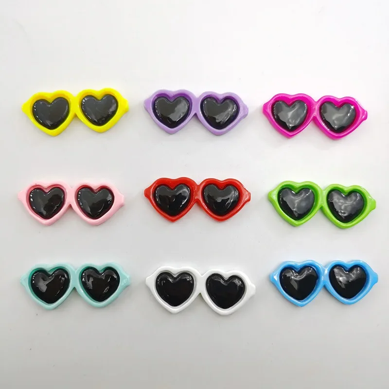 10Pcs Colorful Mini Heart Glasses Resin Flatback Cabochon House Decor DIY Scrapbooking Crafts Accessories