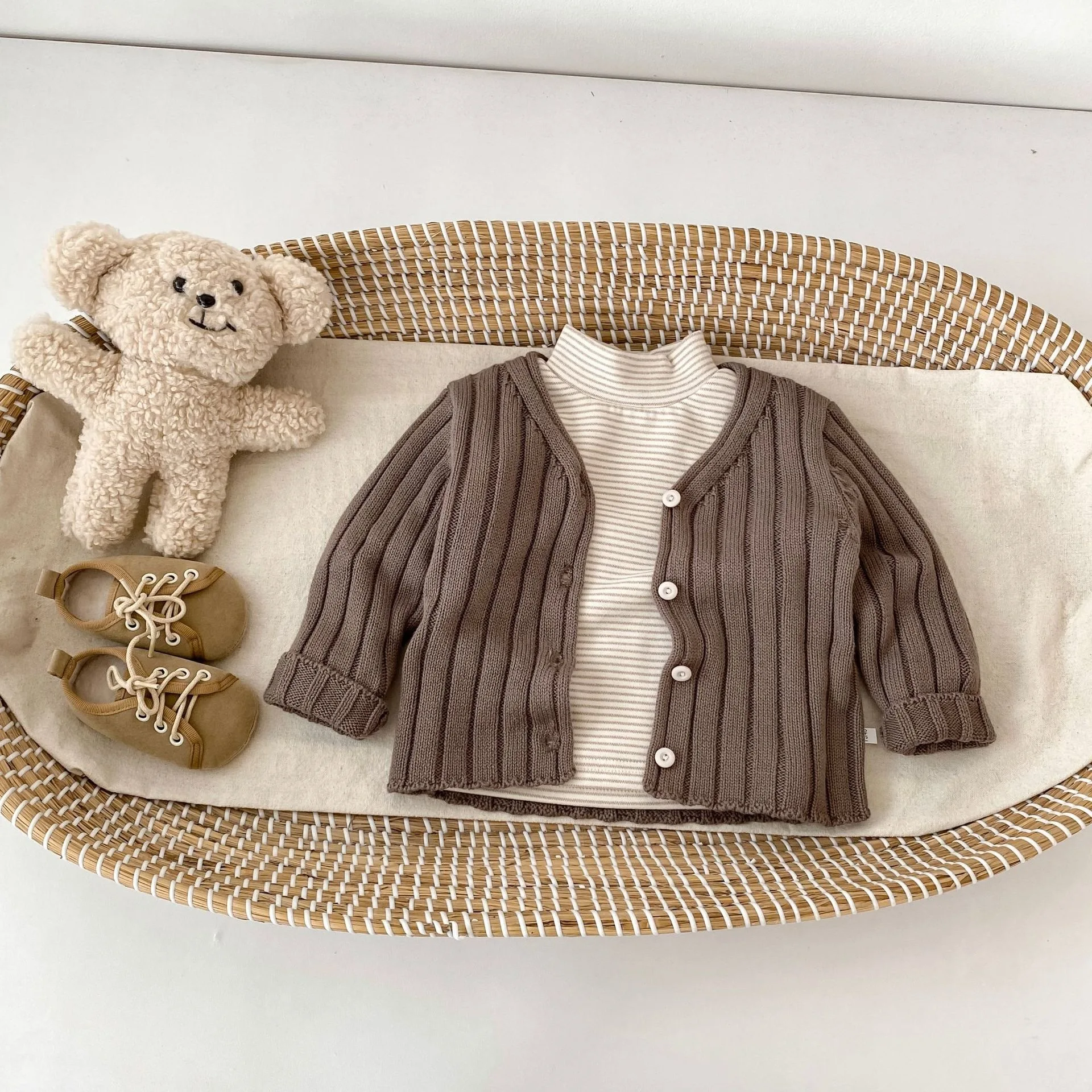 2026 Autumn New Baby Long Sleeve Sweater Coat Girls Solid Ribbed Cardigan Infant Simple Casual Jacket Toddler Clothes