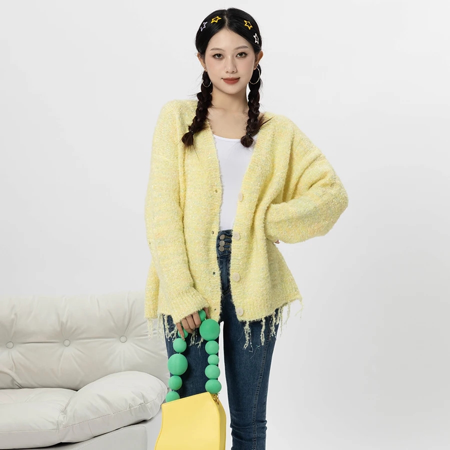 Korean Style Autumn Winter Women Girl Casual Pullover Sweater Coat Hollow Out Tassels Fashion Design Loose Knitted Cardigan New