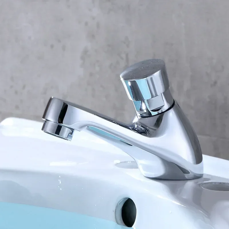 Stainless Steel Bathroom Basin Faucets Washbasin Time Delay Faucets Auto Self Closing Cold Water Saving Water Tap Chrome