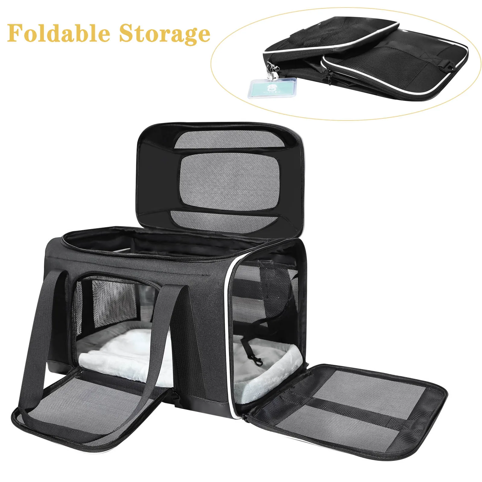 Imagem -02 - Petskd Top-expansível Pet Carrier Principais Eua Companhias Aéreas Aprovado Soft Small Dog Cat Carrier com Zíper de Segurança e Antiscratch Mesh