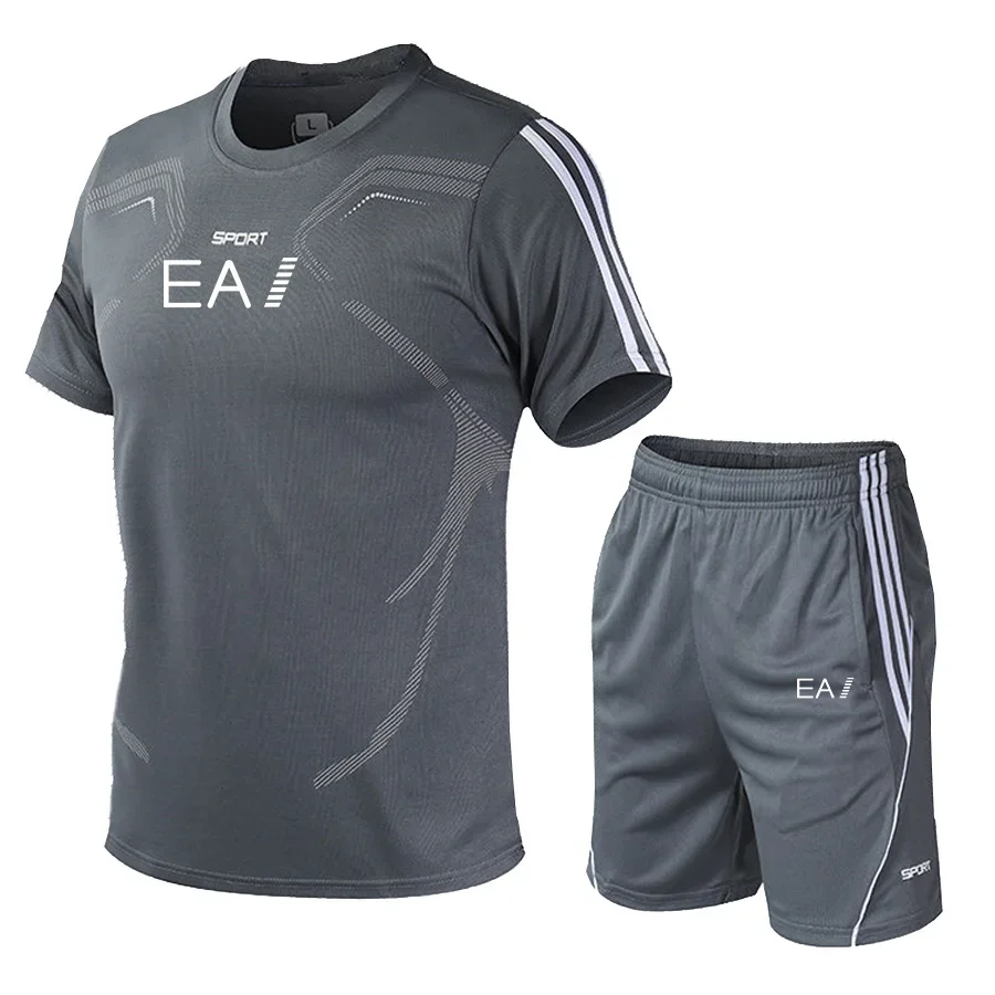 Traje de verano transpirable para hombre, ropa deportiva informal de entrenamiento de baloncesto, camiseta de secado rápido y pantalones cortos,