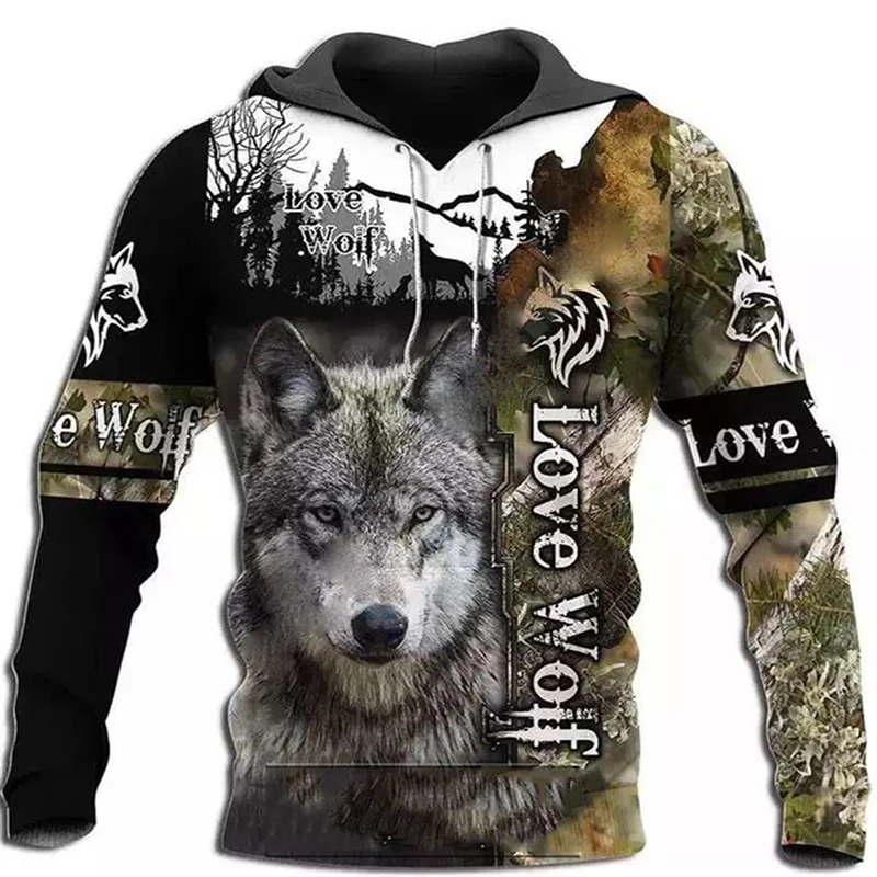 Personality Fashion Wolf 3D Printe Hoodies Domineer Fierce Animals Hooded Sweatshirt Unisex Pullover Casual Tracksuit Oversized