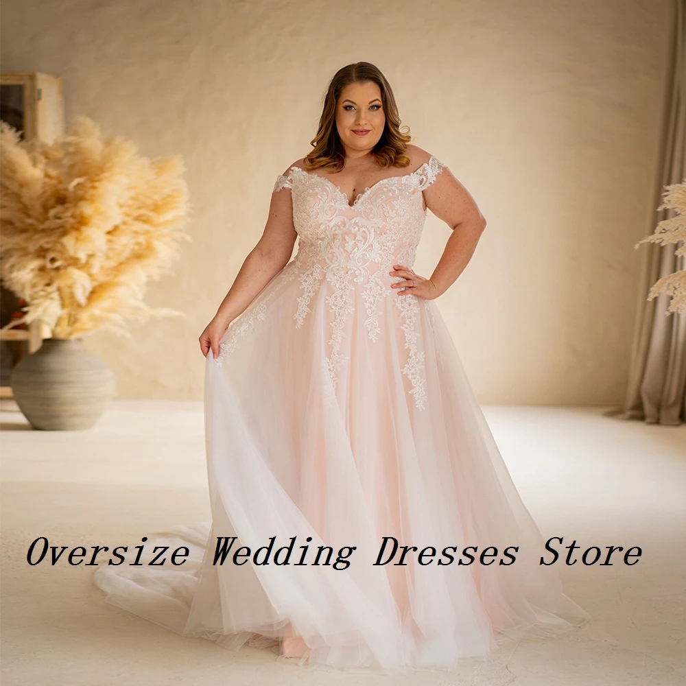 Plus Size Wedding Dresses for Women 2024 Summer Off Shoulder Bridal Gowns with Lace Soft Tulle Sweep Train Vestidos De Novia New