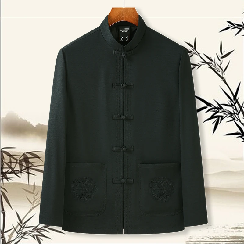 

Loose Men's Chinese Sle Jaet Spring Autumn Wind Men's Tang Suit Loose Fit Button up Outerwear Busin Casual Coat
