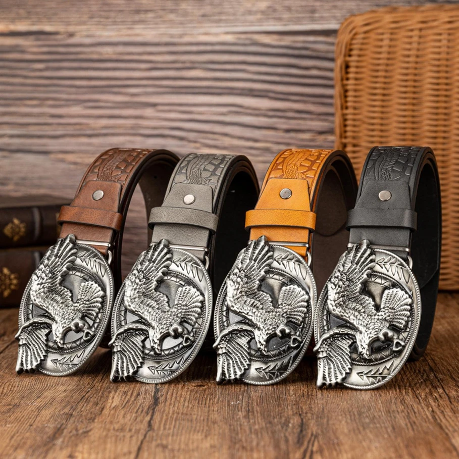 1 حزام بيضاوي بإبزيم نسر مجنح مخصص وعصري مع حزام منقوش من البولي يوريثان على شكل نسر مجنح مرقط