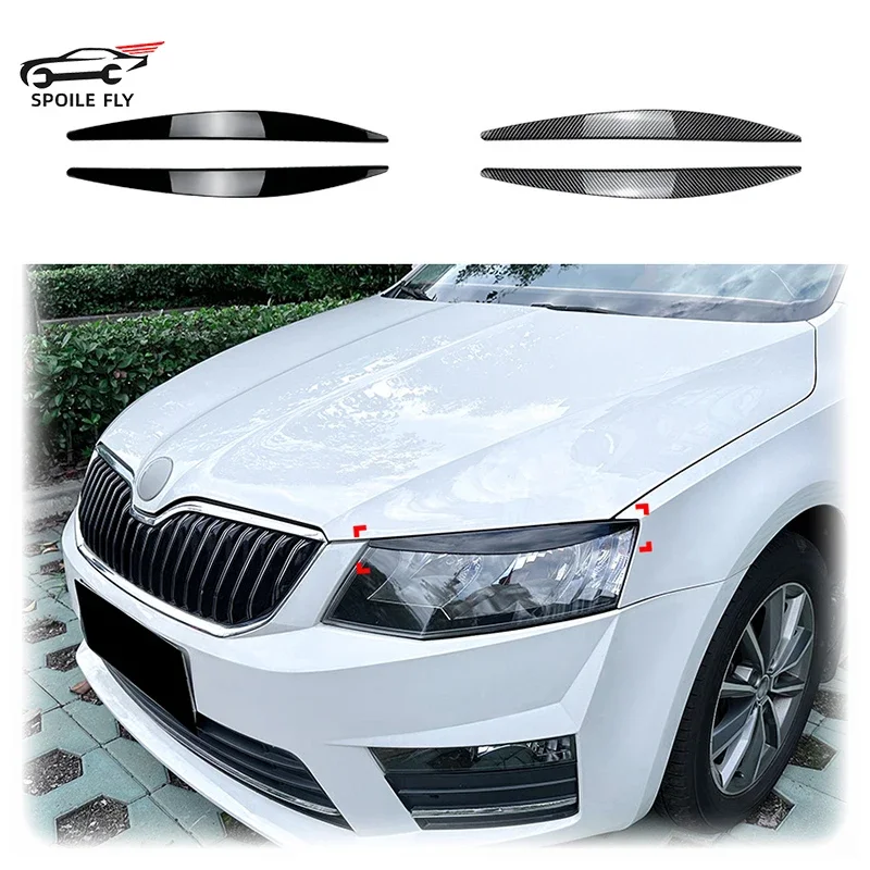 2X 2015 2016 2017 dla Skoda Octavia Mk3 reflektor brwi brwi ochraniacz na pokrywę naklejki samochodowe ABS czarny błyszczący wygląd włókna węglowego