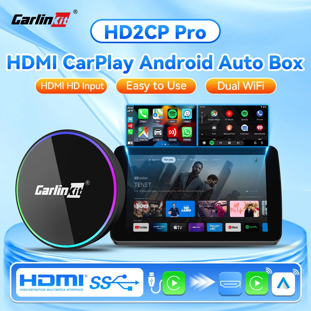 

CarlinKit HD2CP Pro 3-в-1 HDMI беспроводной CarPlay Android Auto USB-адаптер простой в использовании 2K HDMI для ТВ-палок Netflix Car TV Mate