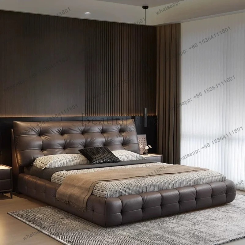 FG Bedroom Home Interior Daily Decor Furnishing Use Italian Luxury Lawrence Multifunctional Leather Bed Soft Upholstered Master