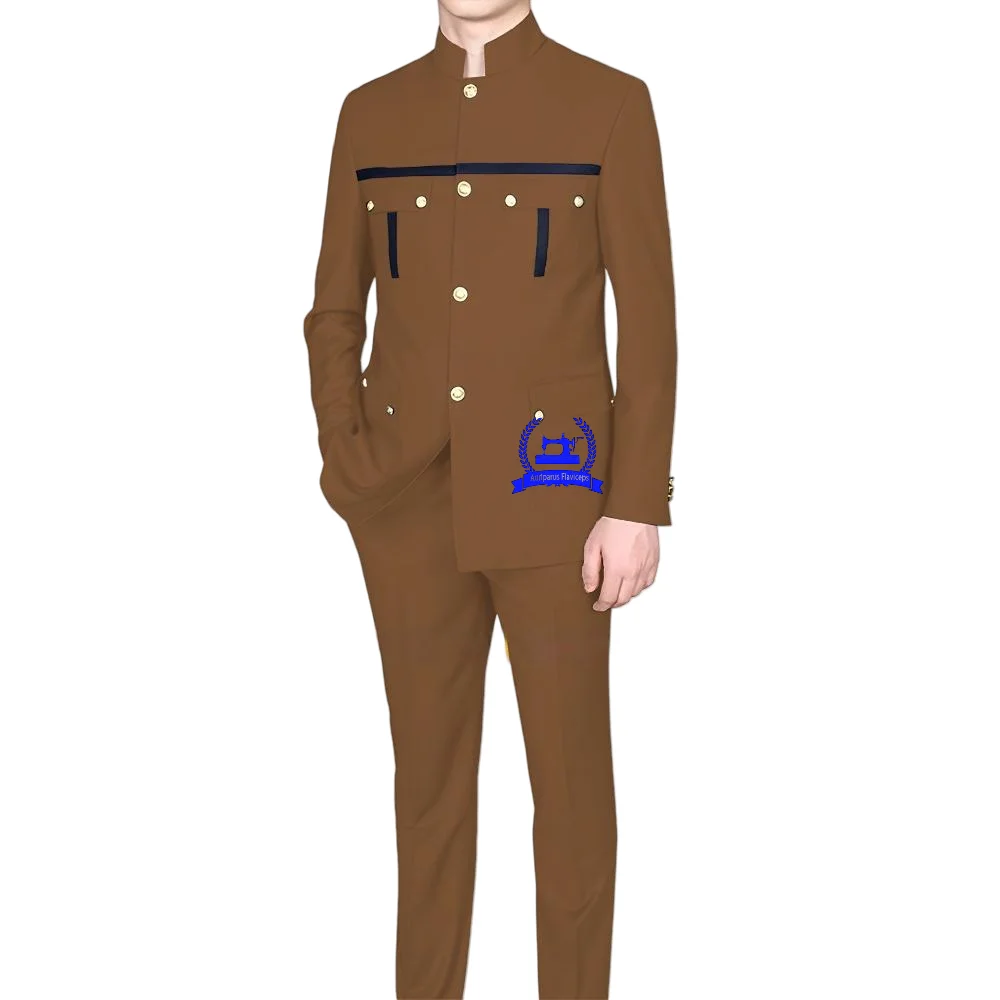 

Brown Men Suits Set 2 Piece Blazer Sets Stand Collar Groom Wedding Tuxedos Single Breasted Coat Custom Made Jacket Pants
