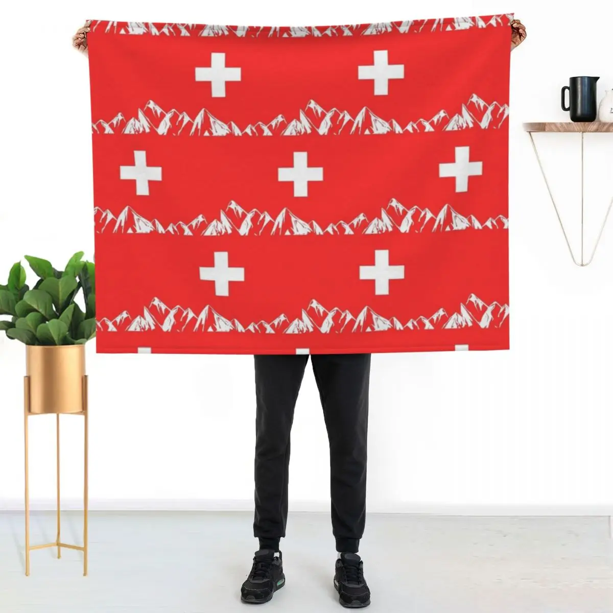

SWITZERLAND - Swiss Cross, Country Travel Flag, Modern Minimal Abstract Boho Throw Blanket