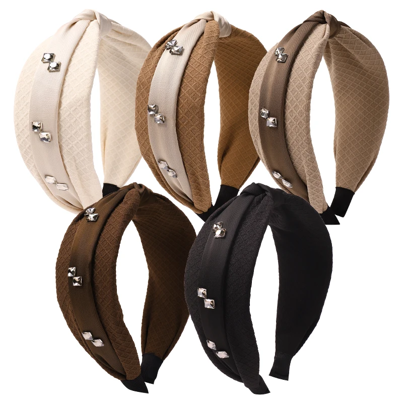 New Center Knotted Headbands for Women Vintage Hair Bands Cloth Wide Hairband For Adult Center Knot Headwear