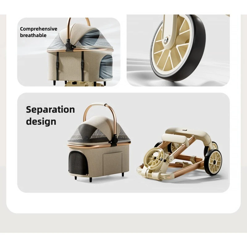 Luxury Pet Stroller 3 in 1  with 4 Wheels for Medium Small Size Dogs and Cats Detachable Carrier for Puppy Kitty Doggie Stroller view 5