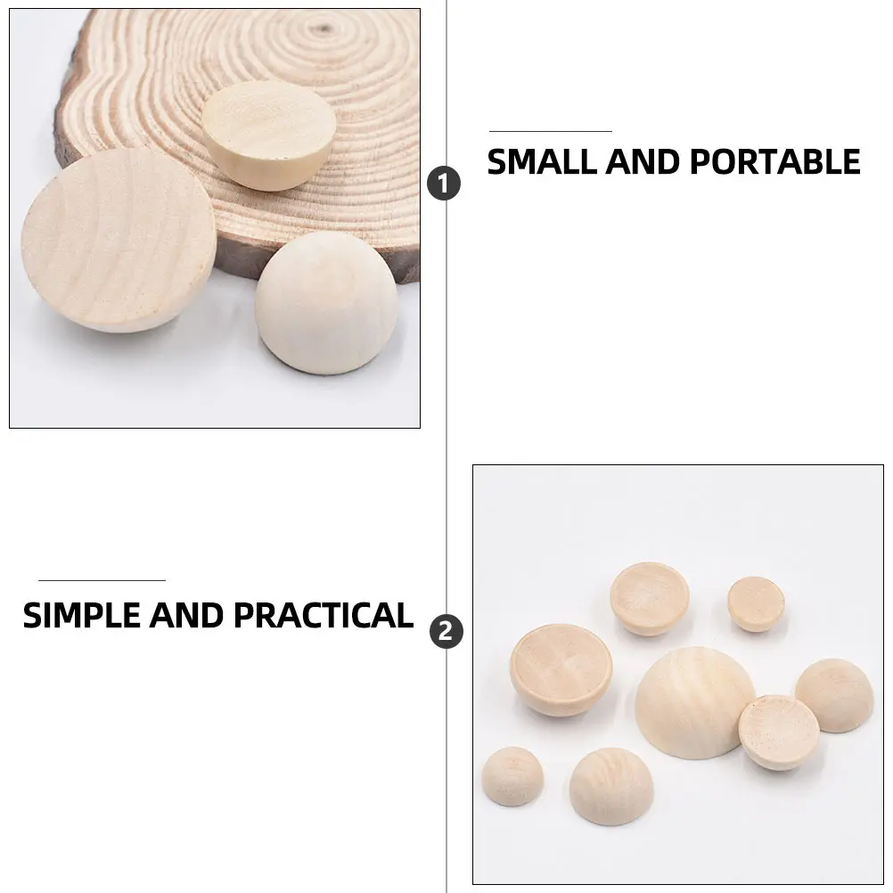 

60pcs Beads DIY Projects Unfinished Half Round Split Unfinished Half Round Wooden Balls Craft Supplies Brown Small Balls