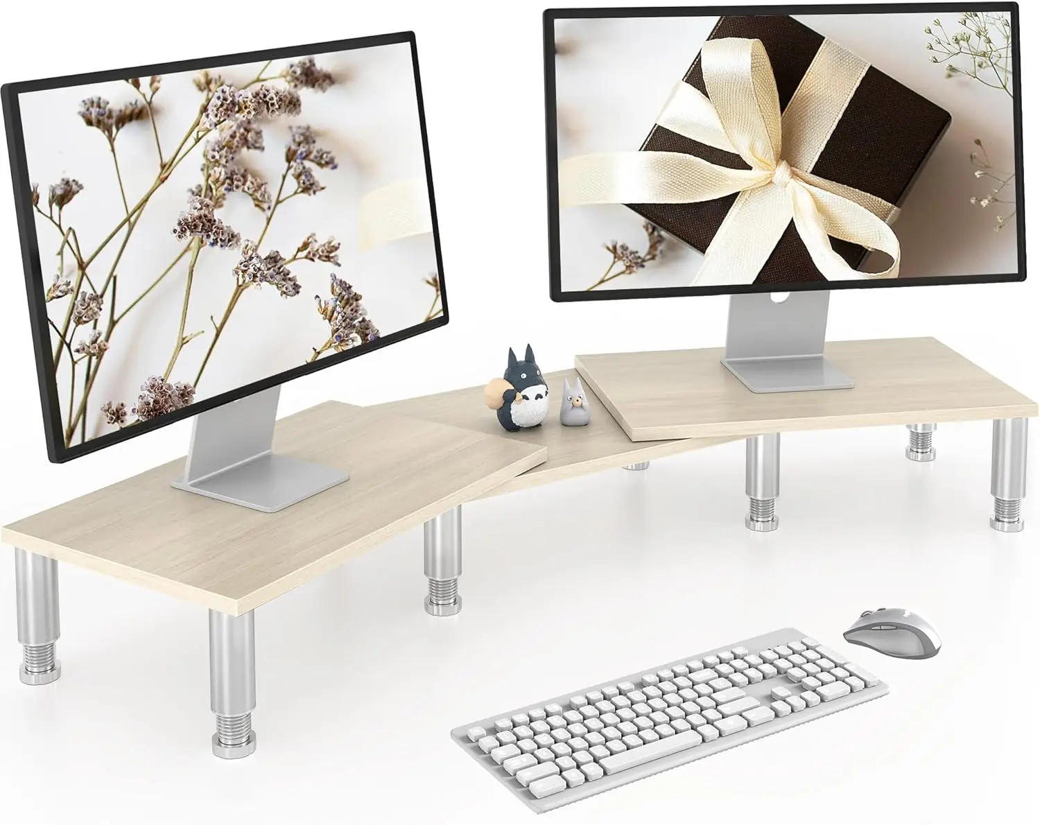 

Dual Monitor Riser - Adjustable Length & Angle, Wooden Stand for 2 Monitors with Storage
