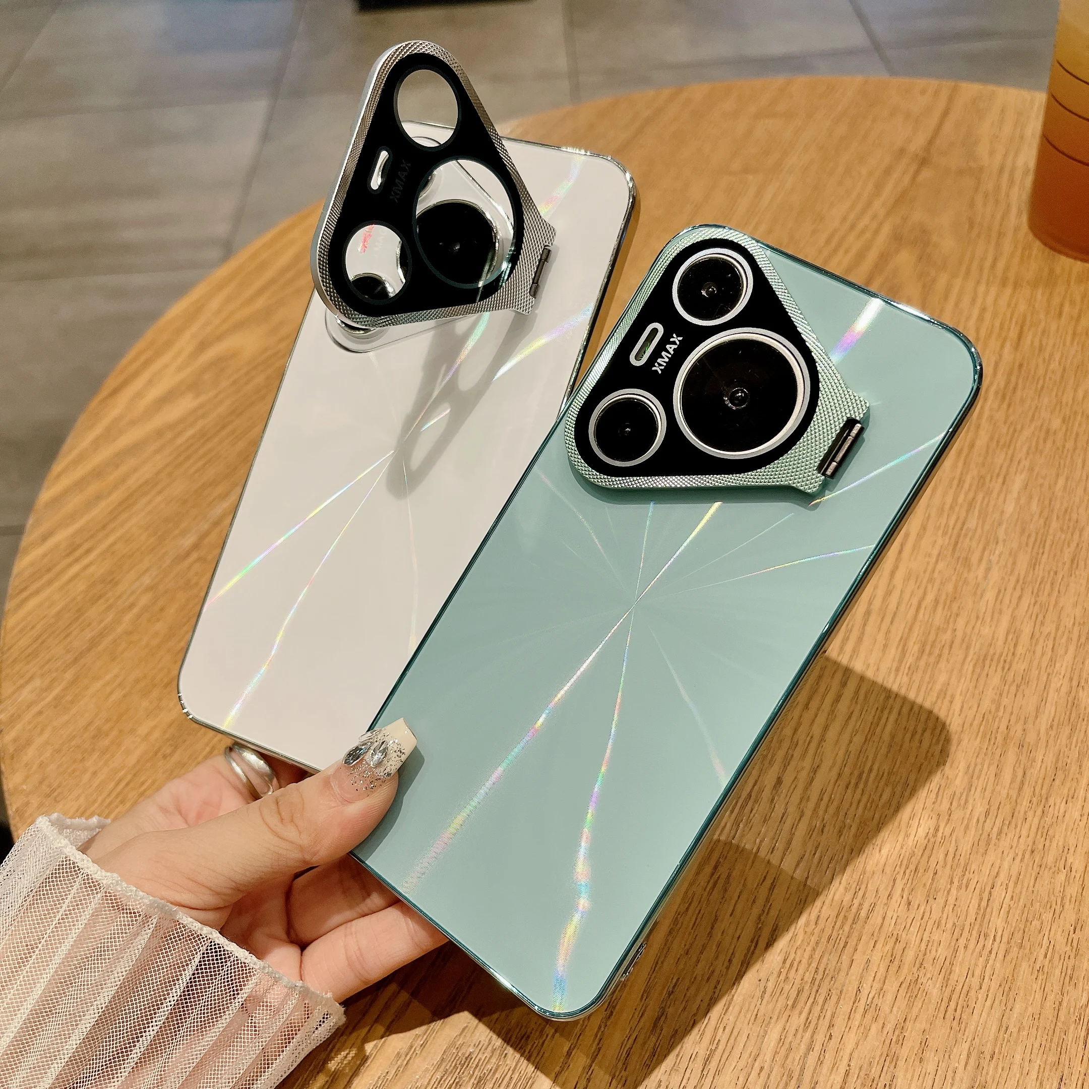 

Shockproof Luxury Laser CD Pattern Lens Stand Case For Huawei Pura 70 Pro 80 Pro, Built-in Glass Camera Protection Phone Cover