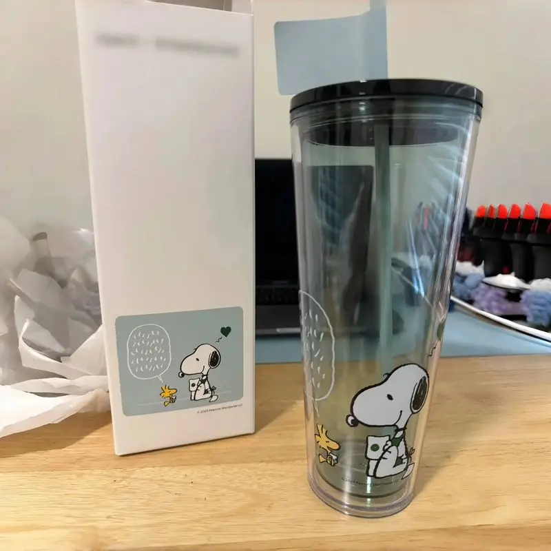 スヌーピー新共同プラスチックストローカップかわいい大容量水カップ漫画付属コーヒーレプリカカップサプライズガールギフト