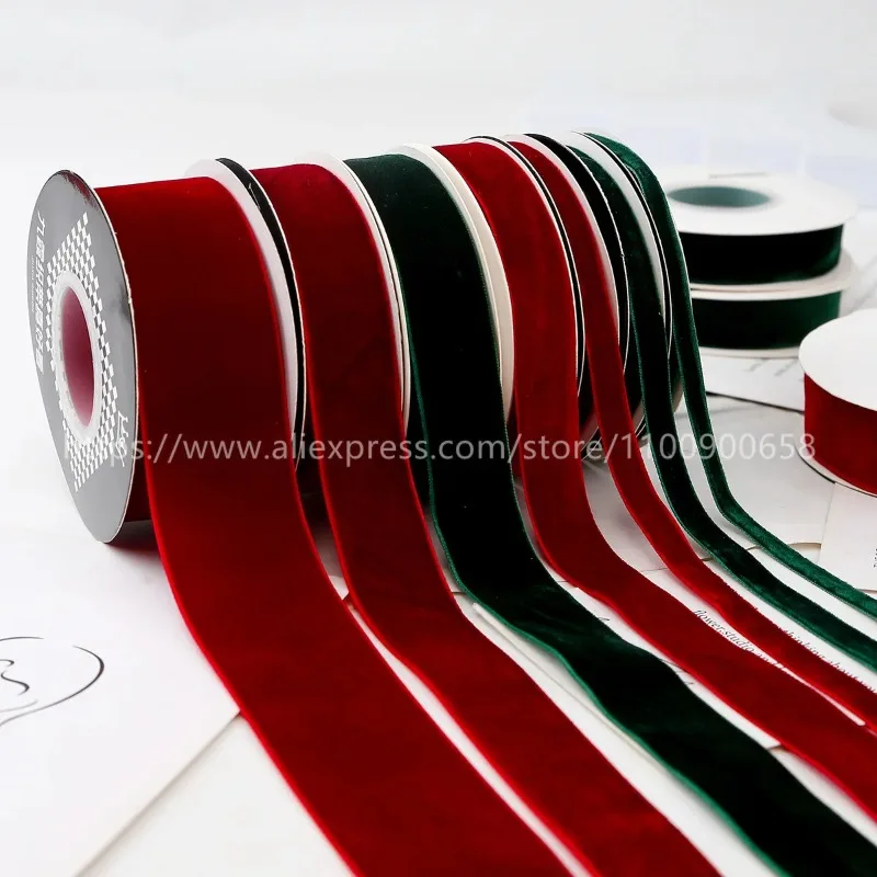 25Yards(5Roll) New Wine Red Green Velvet Ribbon Roll Handmade DIY Bow Gift Packaging Ribbon Christmas Tree Decoration Materials