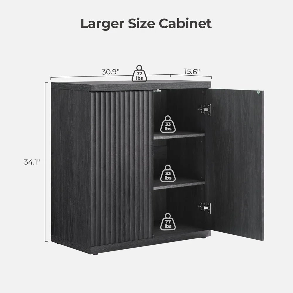 Armário buffet moderno de meados do século com portas de armazenamento e caneladas, aparador decorativo para console de mídia e mesa de centro
