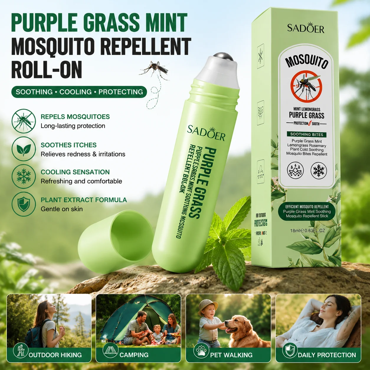Purple Grass Mint Mosquito Repellent Liquid Portable Outdoor Prevents Mosquito Bites Anti-itch Soothing Summer Outdoor Use